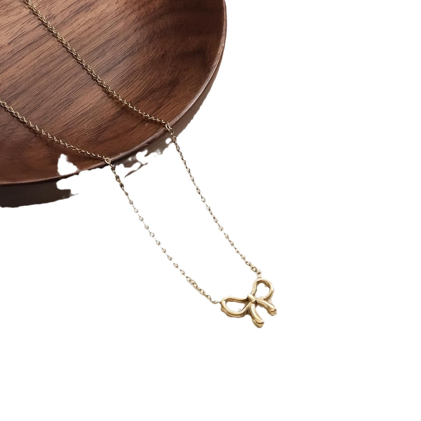 Women’s Pearl Bow Necklace Golden & Silver Titanium Steel Chain Jewelry