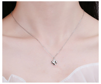 925 Sterling Silver Leaf Necklace Platinum Water Wave Chain Jewelry for Women