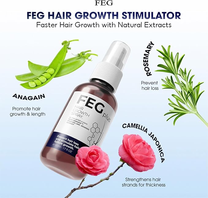 FEG Plus Hair Growth Spray Anti Hair Loss Treatment with Anagain, Procapil & Seaweed Extract