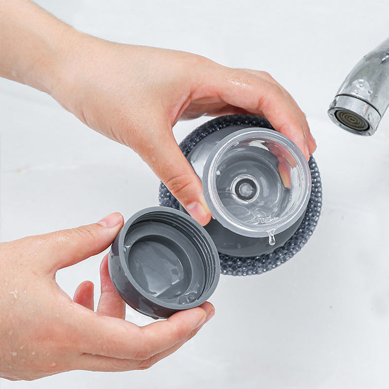 Liquid Soap Dispensing Pot Cleaning Brush Kitchen Scrubber with Replaceable Head