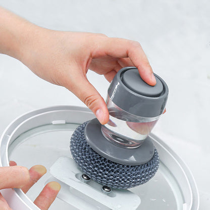 Liquid Soap Dispensing Pot Cleaning Brush Kitchen Scrubber with Replaceable Head