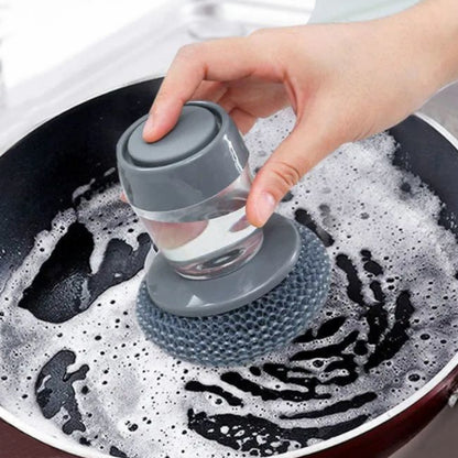 Liquid Soap Dispensing Pot Cleaning Brush Kitchen Scrubber with Replaceable Head