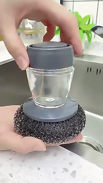 Liquid Soap Dispensing Pot Cleaning Brush Kitchen Scrubber with Replaceable Head