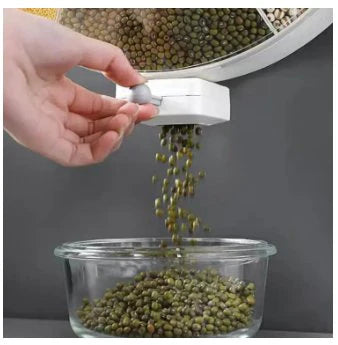 Rotating Wall Mounted Food Grains Dispenser 6 Compartment Kitchen Storage Box