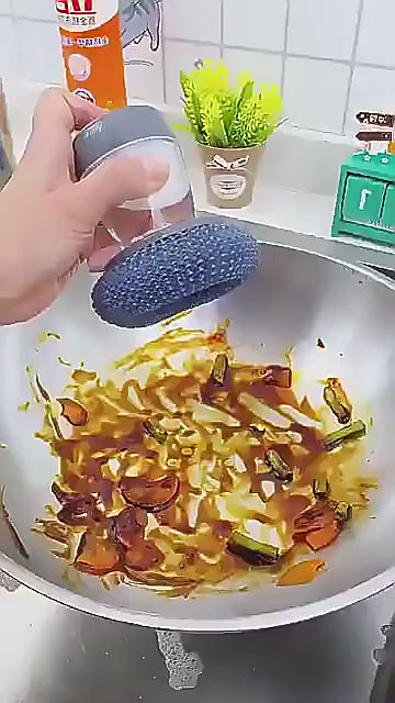 Liquid Soap Dispensing Pot Cleaning Brush Kitchen Scrubber with Replaceable Head
